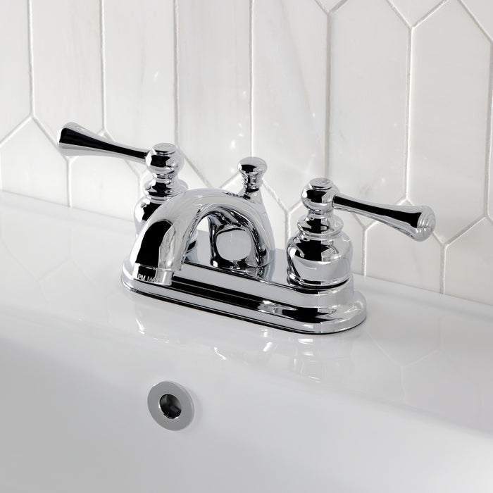 Kingston Tulare KB3601BL - Vintage Double-Handle 3-Hole Deck Mount 4-Inch Centerset Bathroom Faucet with Pop-Up Drain, Polished Chrome