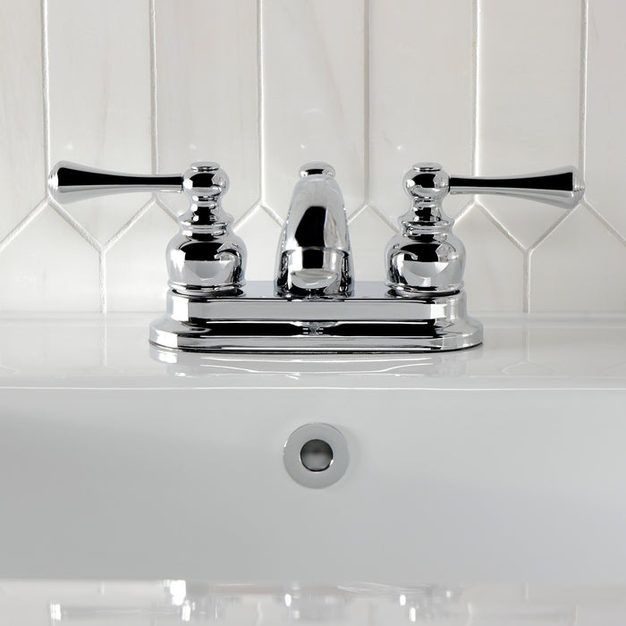 Kingston Tulare KB3601BL - Vintage Double-Handle 3-Hole Deck Mount 4-Inch Centerset Bathroom Faucet with Pop-Up Drain, Polished Chrome