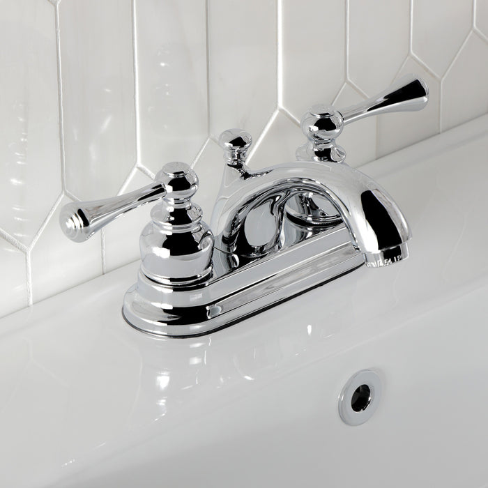 Kingston Tulare KB3601BL - Vintage Double-Handle 3-Hole Deck Mount 4-Inch Centerset Bathroom Faucet with Pop-Up Drain, Polished Chrome