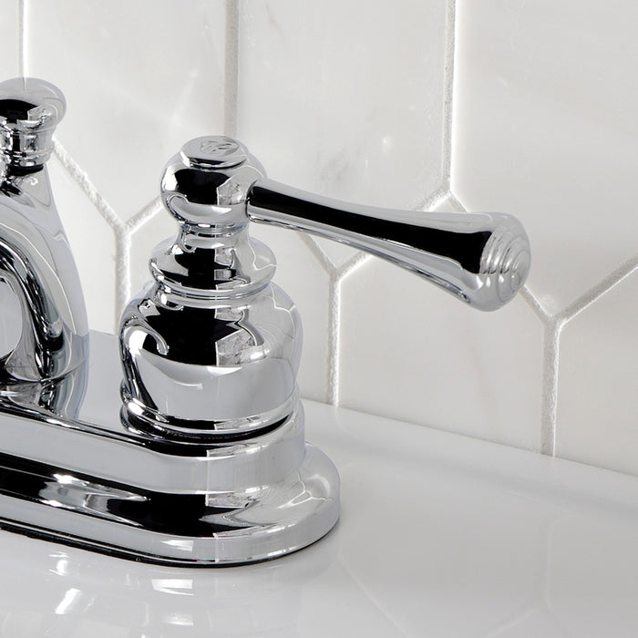 Kingston Tulare KB3601BL - Vintage Double-Handle 3-Hole Deck Mount 4-Inch Centerset Bathroom Faucet with Pop-Up Drain, Polished Chrome