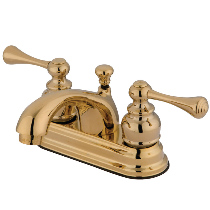 Kingston Tulare KB3602BL - Vintage Double-Handle 3-Hole Deck Mount 4-Inch Centerset Bathroom Faucet with Pop-Up Drain, Polished Brass