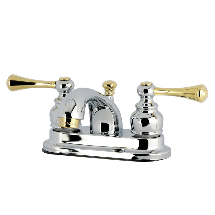 Kingston Tulare KB3604BL - Vintage Double-Handle 3-Hole Deck Mount 4-Inch Centerset Bathroom Faucet with Pop-Up Drain, Polished Chrome/Polished Brass