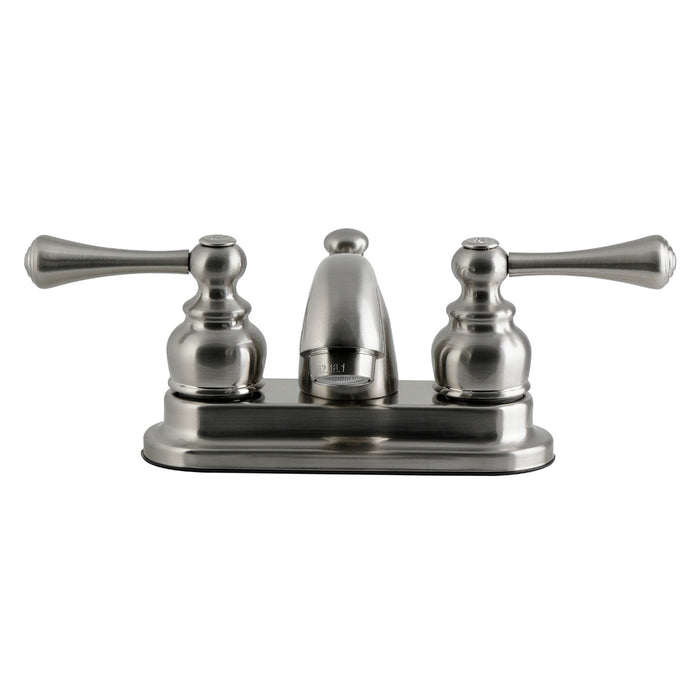 Kingston Tulare KB3608BL - Vintage Double-Handle 3-Hole Deck Mount 4-Inch Centerset Bathroom Faucet with Pop-Up Drain, Brushed Nickel