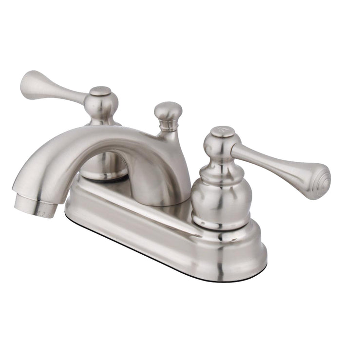 Kingston Tulare KB3608BL - Vintage Double-Handle 3-Hole Deck Mount 4-Inch Centerset Bathroom Faucet with Pop-Up Drain, Brushed Nickel