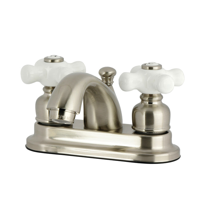 Kingston Heirloom KB3608PXDouble-Handle 3-Hole Deck Mount 4-Inch Centerset Bathroom Faucet with Pop-Up Drain, Brushed Nickel