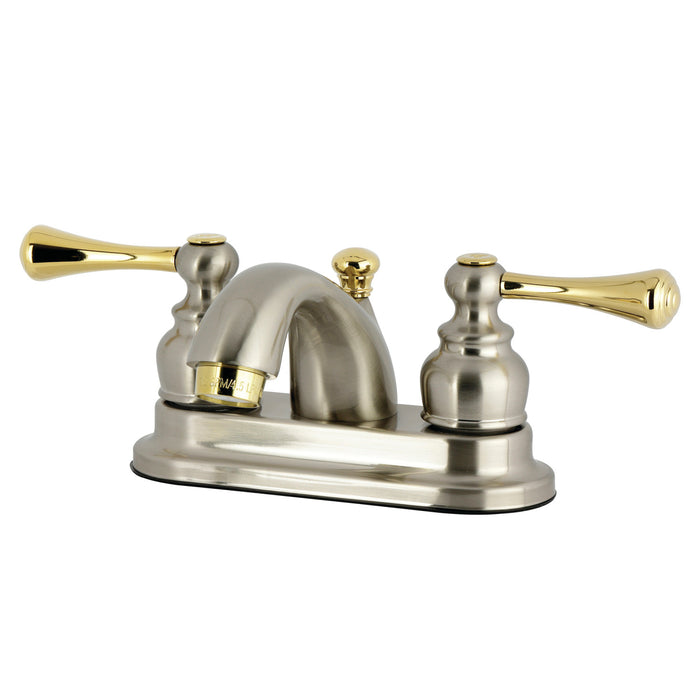 Kingston Tulare KB3609BL - Vintage Double-Handle 3-Hole Deck Mount 4-Inch Centerset Bathroom Faucet with Pop-Up Drain, Brushed Nickel/Polished Brass