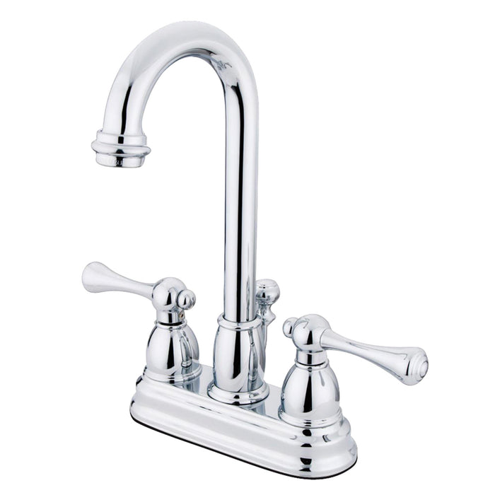 Kingston Tulare KB3611BL - Vintage Double-Handle 3-Hole Deck Mount 4-Inch Centerset Bathroom Faucet with Pop-Up Drain, Polished Chrome