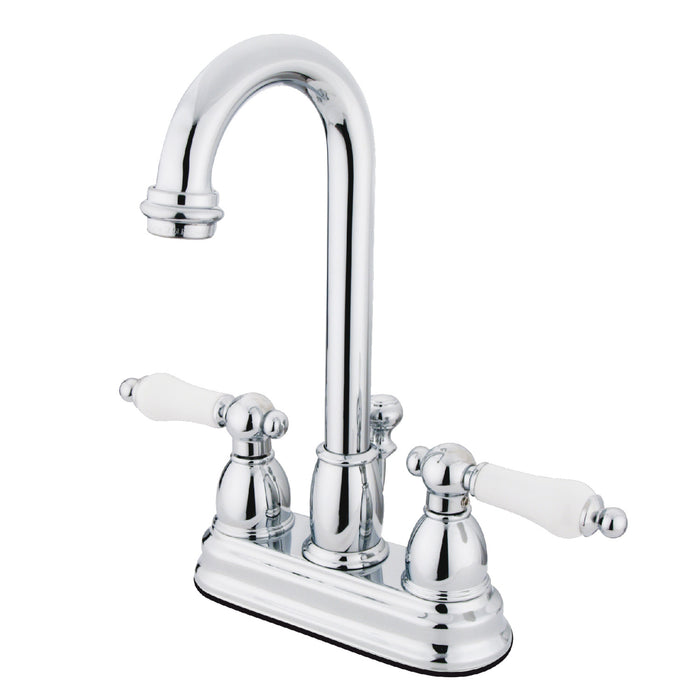 Kingston Tulare KB3611PL - Restoration Double-Handle 3-Hole Deck Mount 4-Inch Centerset Bathroom Faucet with Pop-Up Drain, Polished Chrome