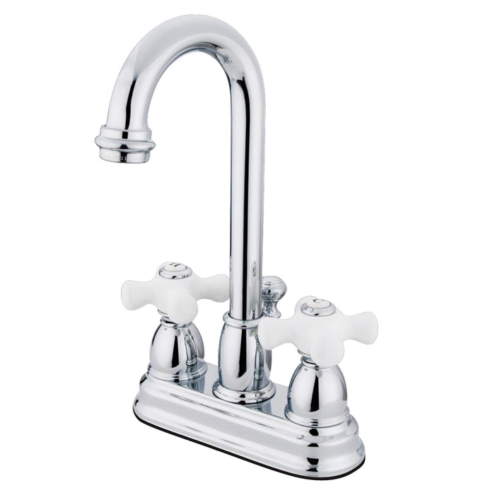 Kingston Tulare KB3611PX - Restoration Double-Handle 3-Hole Deck Mount 4-Inch Centerset Bathroom Faucet with Pop-Up Drain, Polished Chrome