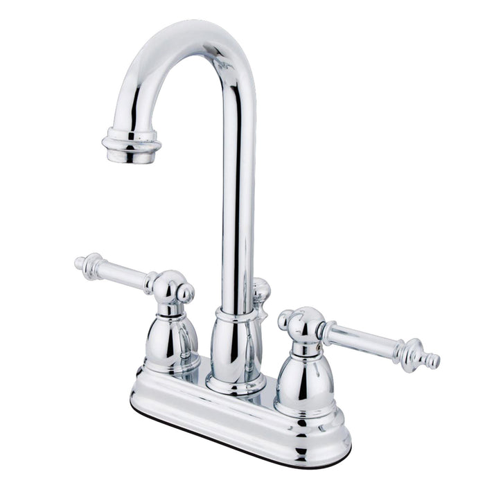 Kingston Tulare KB3611TL - Vintage Double-Handle 3-Hole Deck Mount 4-Inch Centerset Bathroom Faucet with Pop-Up Drain, Polished Chrome