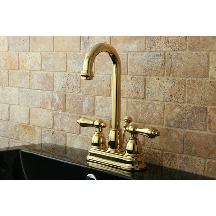 Kingston Heirloom KB3612AL - Restoration Double-Handle 3-Hole Deck Mount 4-Inch Centerset Bathroom Faucet with Pop-Up Drain, Polished Brass