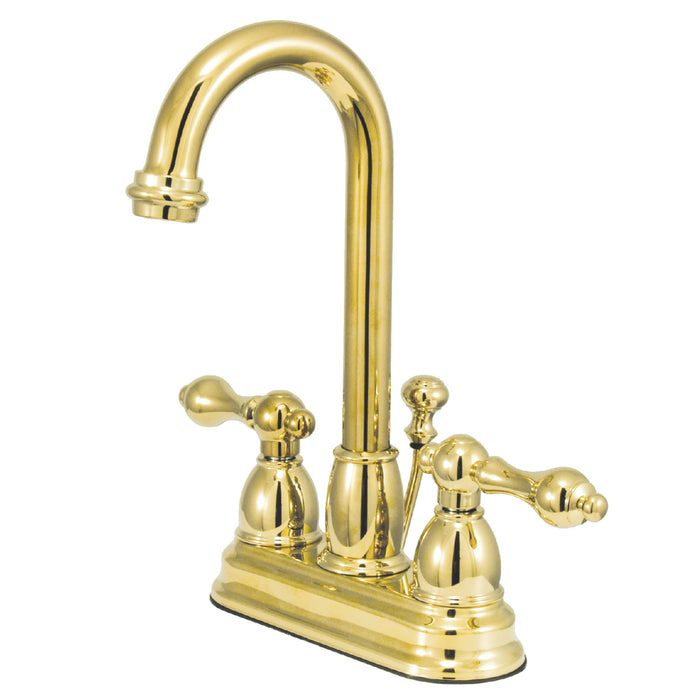 Kingston Heirloom KB3612AL - Restoration Double-Handle 3-Hole Deck Mount 4-Inch Centerset Bathroom Faucet with Pop-Up Drain, Polished Brass