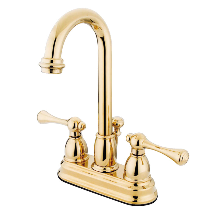 Kingston Tulare KB3612BL - Vintage Double-Handle 3-Hole Deck Mount 4-Inch Centerset Bathroom Faucet with Pop-Up Drain, Polished Brass