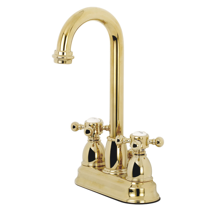 Kingston Heirloom KB3612BX - Vintage Double-Handle 3-Hole Deck Mount 4-Inch Centerset Bathroom Faucet with Pop-Up Drain, Polished Brass