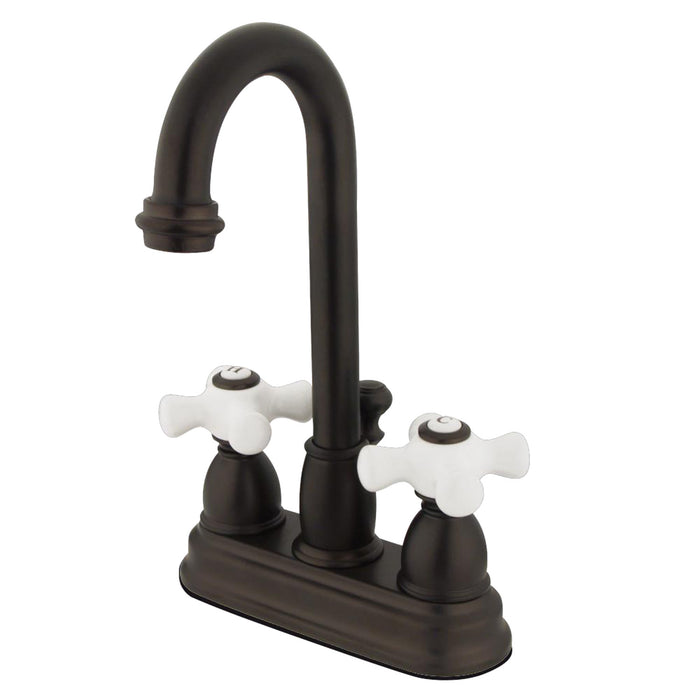 Kingston Tulare KB3615PX - Restoration Double-Handle 3-Hole Deck Mount 4-Inch Centerset Bathroom Faucet with Pop-Up Drain, Oil Rubbed Bronze