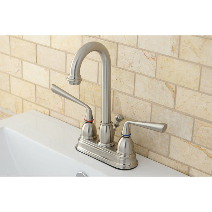 Kingston Tulare KB3618ZL - Silver Sage Double-Handle 3-Hole Deck Mount 4-Inch Centerset Bathroom Faucet with Pop-Up Drain, Brushed Nickel