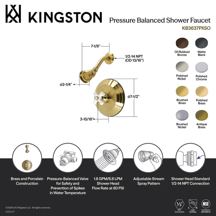 Kingston Heirloom KB3630PXSO - Restoration Single-Handle Pressure Balanced Shower Faucet, Matte Black