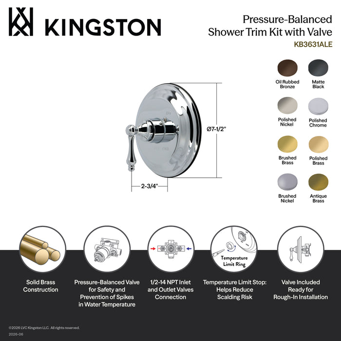 Kingston Restoration KB3632ALE Single-Handle Pressure Balanced Shower Valve and Trim Set, Polished Brass (Valve Included)