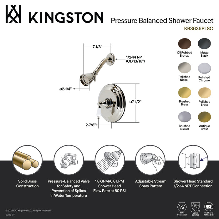 Kingston Heirloom KB3632PLSO - Restoration Single-Handle Pressure Balanced Shower Faucet, Polished Brass