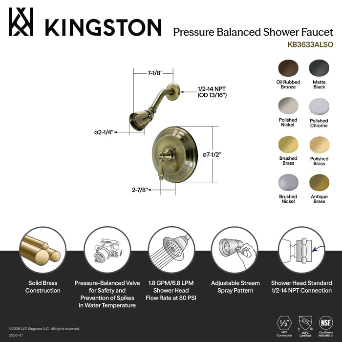 Kingston Heirloom KB3633ALSO - Restoration Single-Handle Pressure Balanced Shower Faucet, Antique Brass