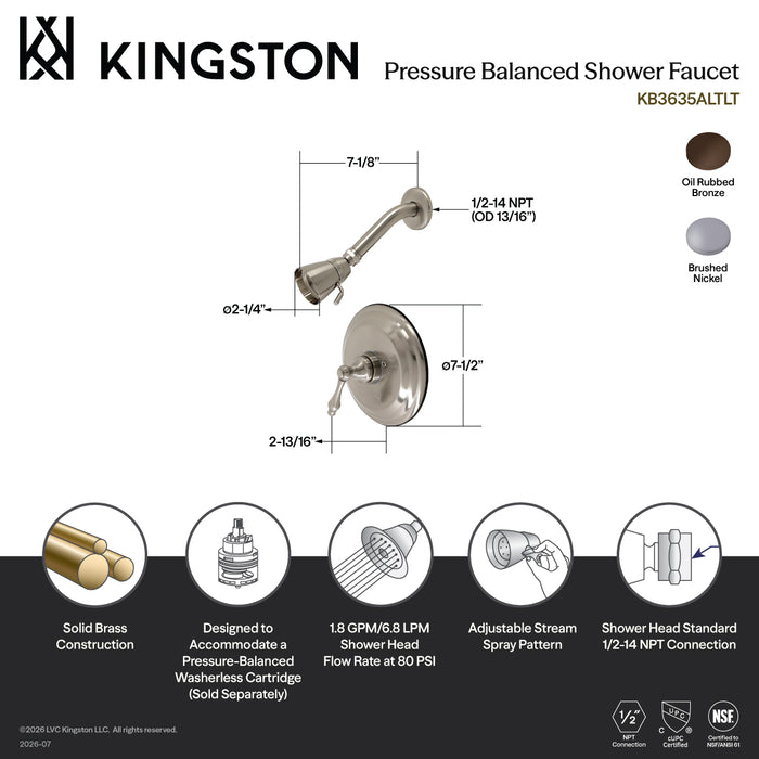 Kingston Heirloom KB3635ALTLT Single-Handle Pressure Balanced Shower Faucet, Trim Only, Oil Rubbed Bronze