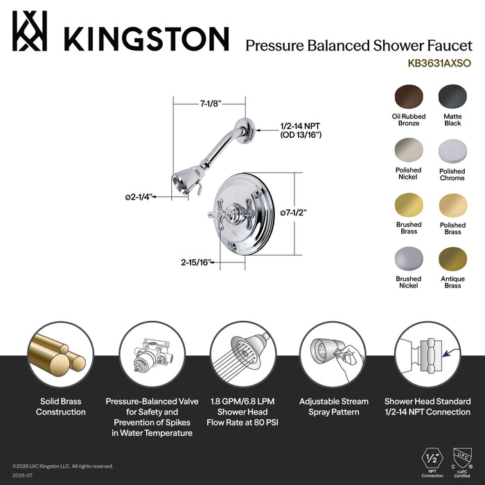 Kingston Heirloom KB3635AXSO - Restoration Single-Handle Pressure Balanced Shower Faucet, Oil Rubbed Bronze
