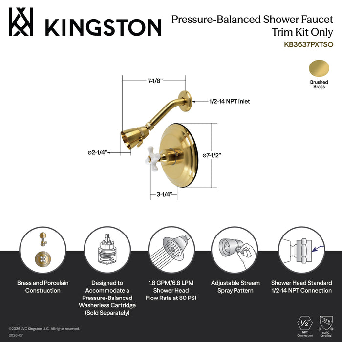 Kingston Heirloom KB3637PXTSO - Restoration Single-Handle Pressure Balanced Shower Faucet, Trim Only, Brushed Brass