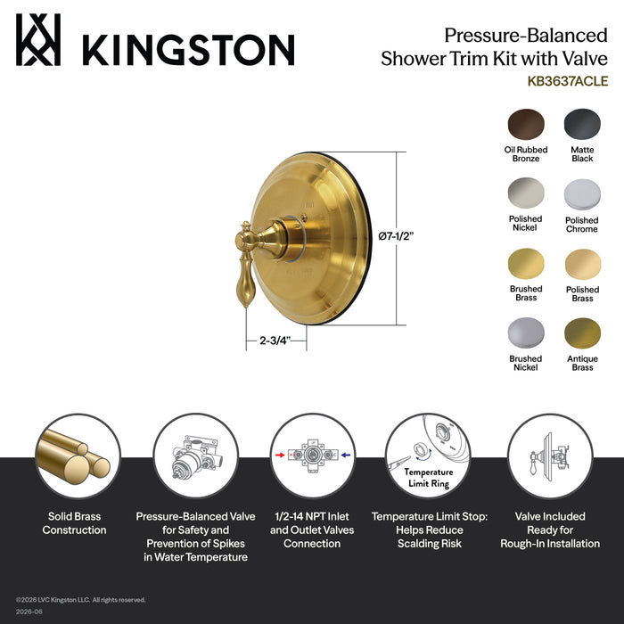 Kingston American Classic KB3638ACLE Single-Handle Pressure Balanced Shower Valve and Trim Set, Brushed Nickel (Valve Included)