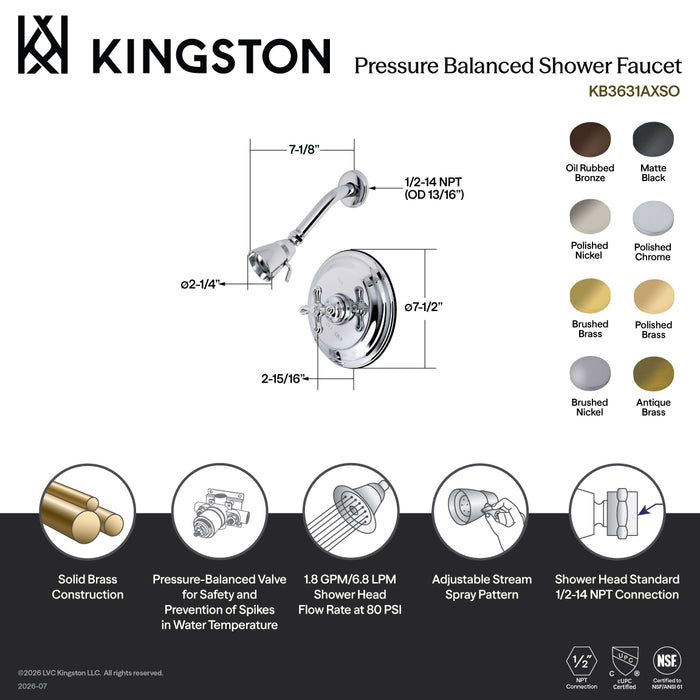 Kingston Heirloom KB3638AXSO - Restoration Single-Handle Pressure Balanced Shower Faucet, Brushed Nickel