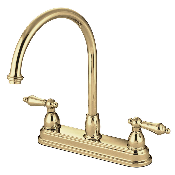Kingston Heirloom KB3742AL - Restoration Two-Handle 3-Hole 8" Centerset Kitchen Faucet, Polished Brass
