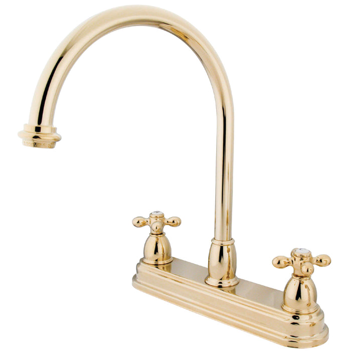 Kingston Heirloom KB3742AX - Restoration Two-Handle 3-Hole 8" Centerset Kitchen Faucet, Polished Brass
