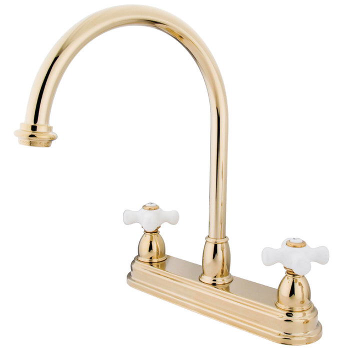 Kingston Heirloom KB3742PX - Restoration Two-Handle 3-Hole 8" Centerset Kitchen Faucet, Polished Brass