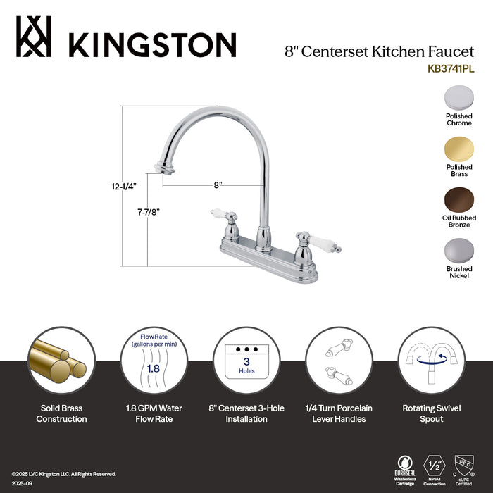 Kingston Heirloom KB3745PL - Restoration Two-Handle 3-Hole 8" Centerset Kitchen Faucet, Oil Rubbed Bronze