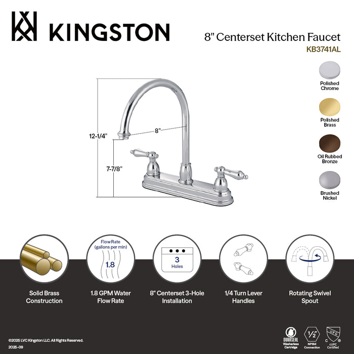Kingston Heirloom KB3748AL - Restoration Two-Handle 3-Hole 8" Centerset Kitchen Faucet, Brushed Nickel