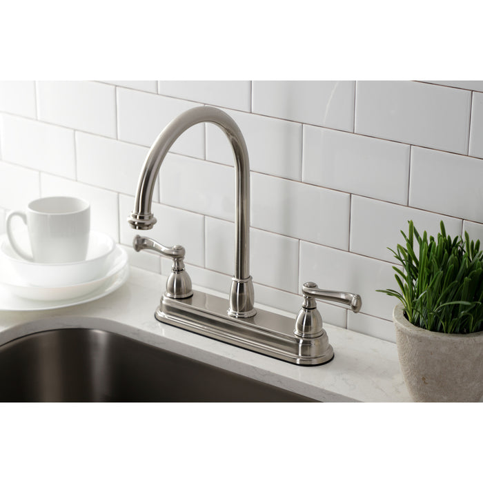 Kingston Tulare KB3748FLTwo-Handle 3-Hole 8" Centerset Kitchen Faucet, Brushed Nickel