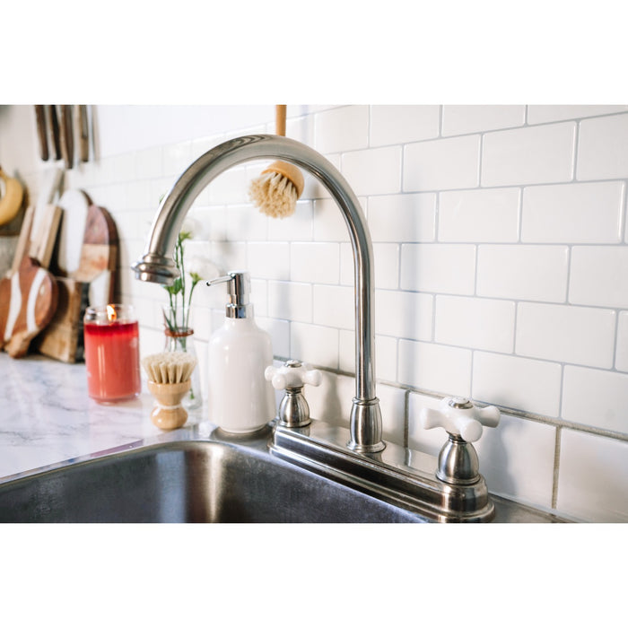 Kingston Heirloom KB3748PX - Restoration Two-Handle 3-Hole 8" Centerset Kitchen Faucet, Brushed Nickel