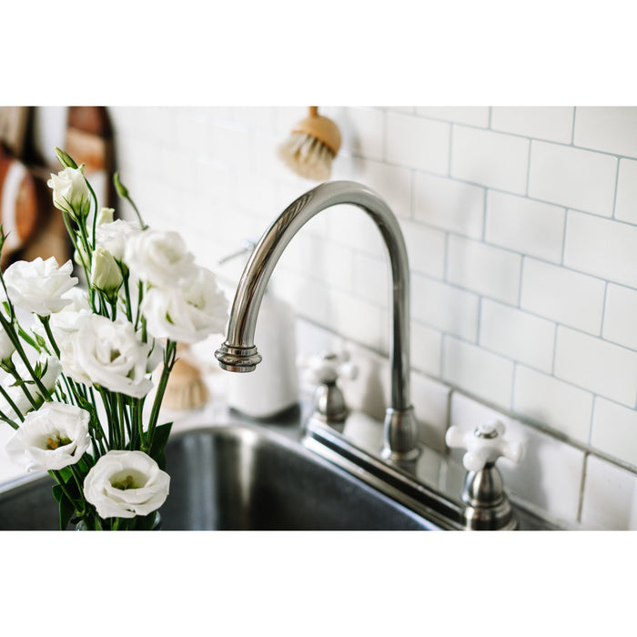 Kingston Heirloom KB3748PX - Restoration Two-Handle 3-Hole 8" Centerset Kitchen Faucet, Brushed Nickel