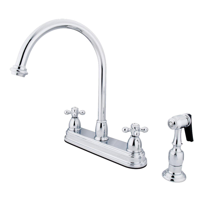 Kingston Heirloom KB3751AXBS - Restoration Two-Handle 4-Hole 8" Centerset Kitchen Faucet with Brass Sprayer, Polished Chrome
