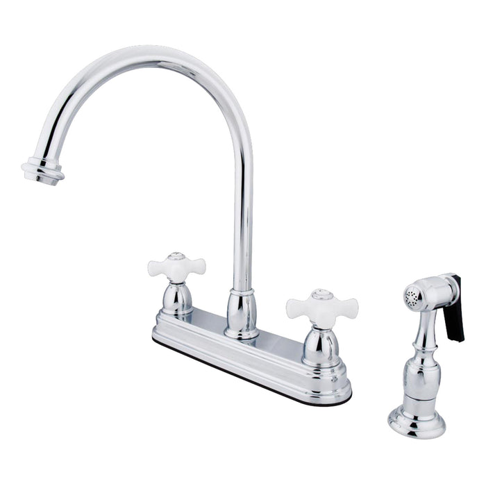 Kingston Heirloom KB3751PXBS - Restoration Two-Handle 4-Hole 8" Centerset Kitchen Faucet with Brass Sprayer, Polished Chrome