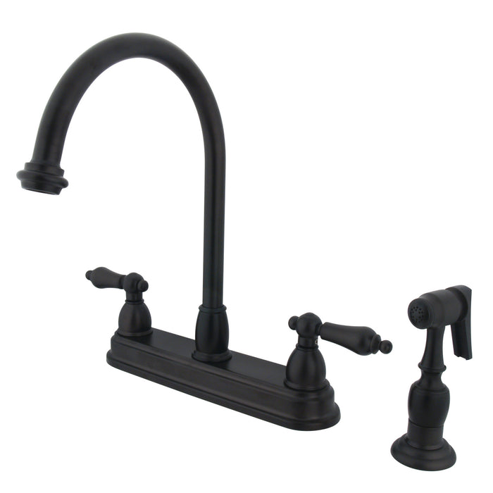 Kingston Heirloom KB3755ALBS - Restoration Two-Handle 4-Hole 8" Centerset Kitchen Faucet with Brass Sprayer, Oil Rubbed Bronze
