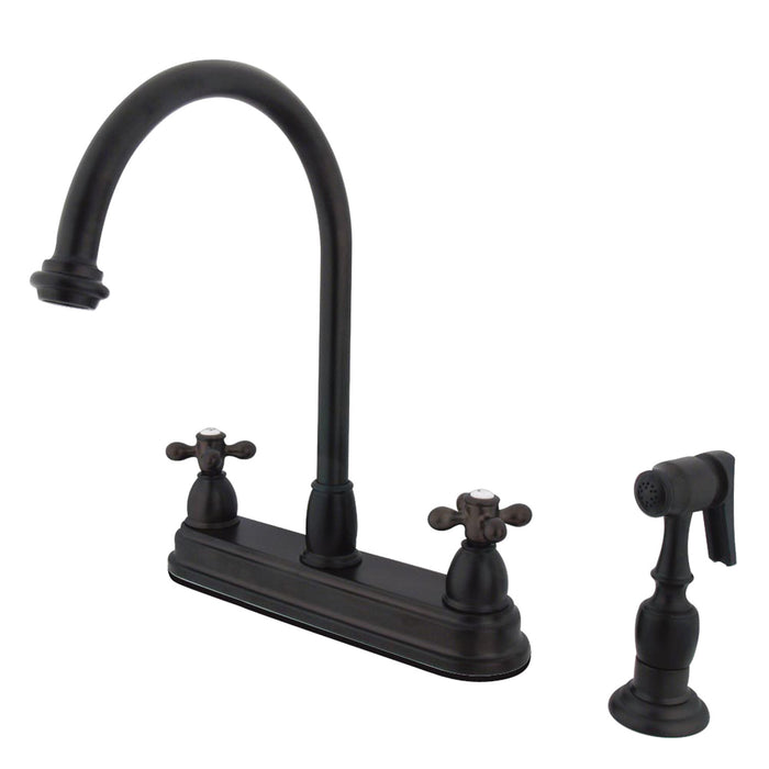 Kingston Heirloom KB3755AXBS - Restoration Two-Handle 4-Hole 8" Centerset Kitchen Faucet with Brass Sprayer, Oil Rubbed Bronze