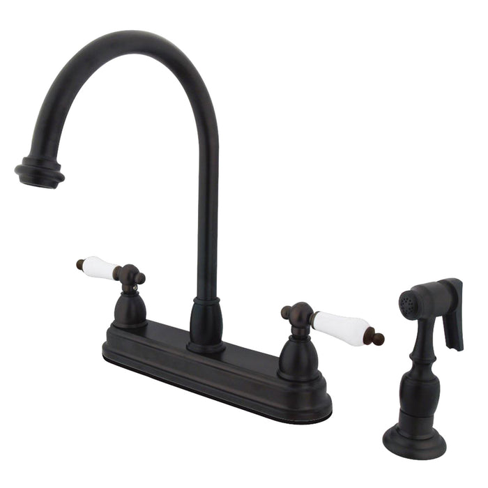 Kingston Heirloom KB3755PLBS - Restoration Two-Handle 4-Hole 8" Centerset Kitchen Faucet with Brass Sprayer, Oil Rubbed Bronze