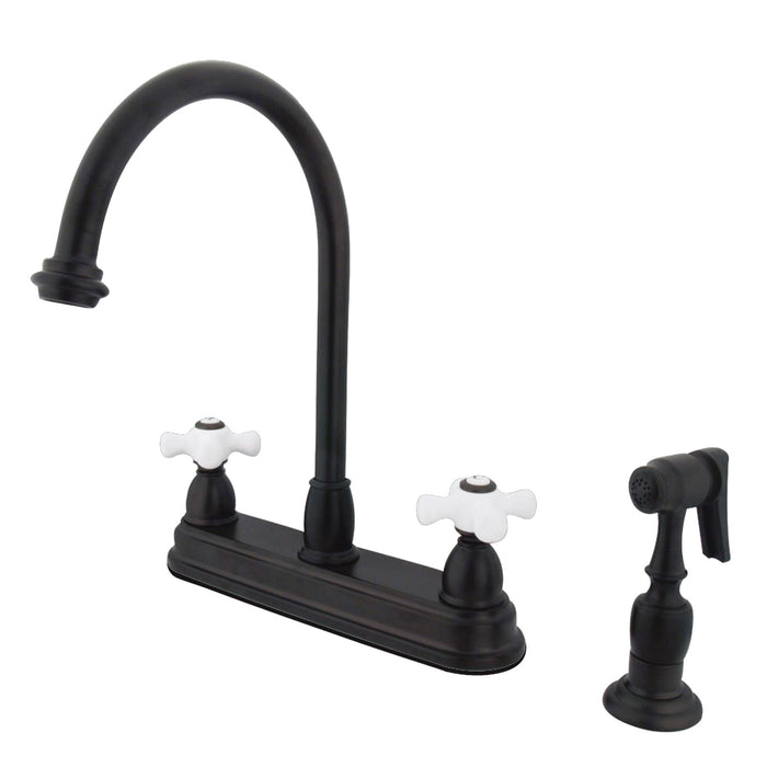 Kingston Heirloom KB3755PXBS - Restoration Two-Handle 4-Hole 8" Centerset Kitchen Faucet with Brass Sprayer, Oil Rubbed Bronze