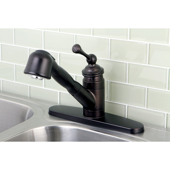 Kingston Heirloom KB3895BL - Vintage Single-Handle 1-or-3 Hole Deck Mount Pull-Out Sprayer Kitchen Faucet, Oil Rubbed Bronze