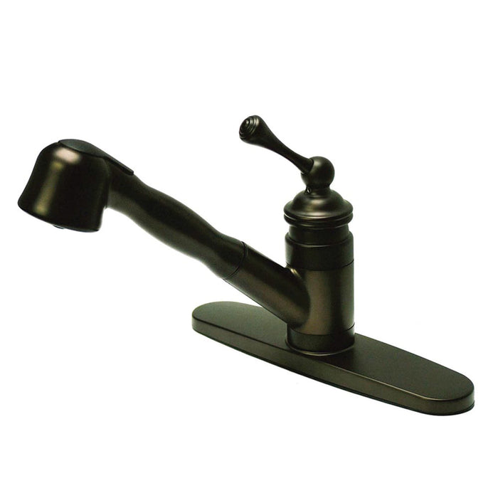 Kingston Heirloom KB3895BL - Vintage Single-Handle 1-or-3 Hole Deck Mount Pull-Out Sprayer Kitchen Faucet, Oil Rubbed Bronze