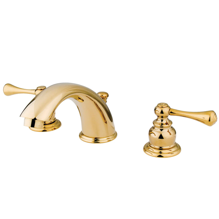 Vintage KB3972BL Two-Handle 3-Hole Deck Mount Widespread Bathroom Faucet with Plastic Pop-Up, Polished Brass