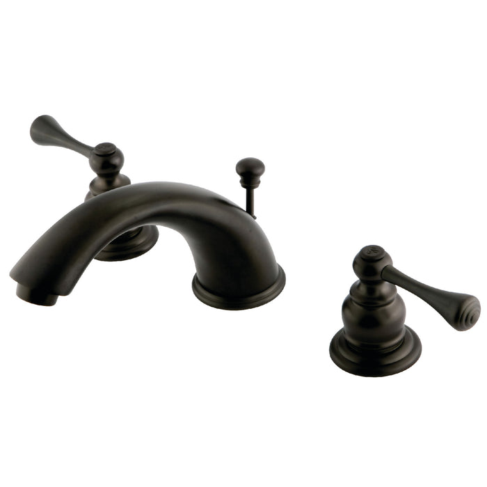 Kingston Tulare KB3975BL - Vintage Two-Handle 3-Hole Deck Mount Widespread Bathroom Faucet with Pop-Up Drain, Oil Rubbed Bronze
