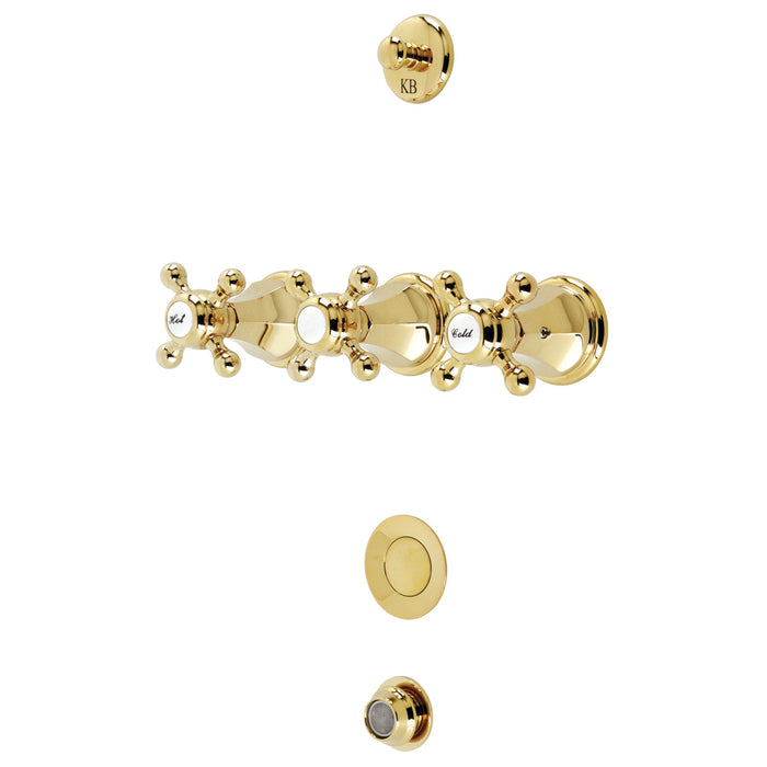 Kingston Heirloom KB4322BX - Metropolitan Three-Handle Deck Mount Bidet Faucet with Brass Pop-Up, Polished Brass