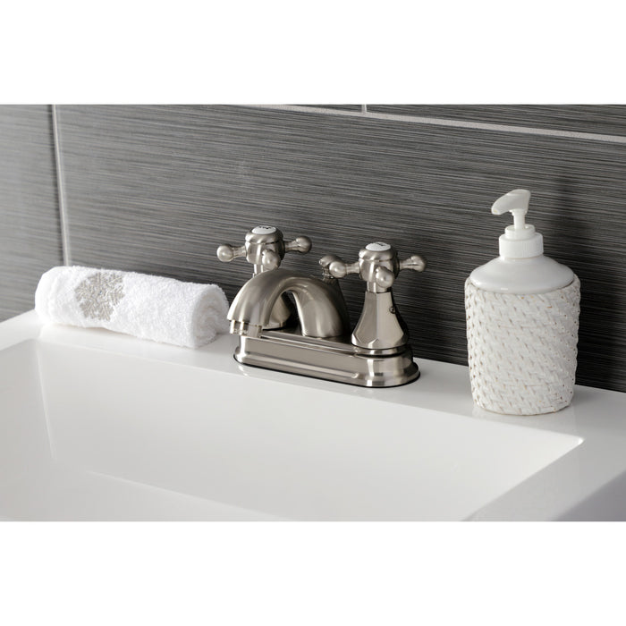 Kingston Tulare KB4608BX - Metropolitan Double-Handle 3-Hole Deck Mount 4-Inch Centerset Bathroom Faucet with Pop-Up Drain, Brushed Nickel