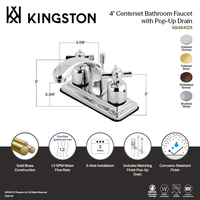 Kingston Tulare KB4641ZX - Millennium Double-Handle 3-Hole Deck Mount 4-Inch Centerset Bathroom Faucet with Pop-Up Drain, Polished Chrome